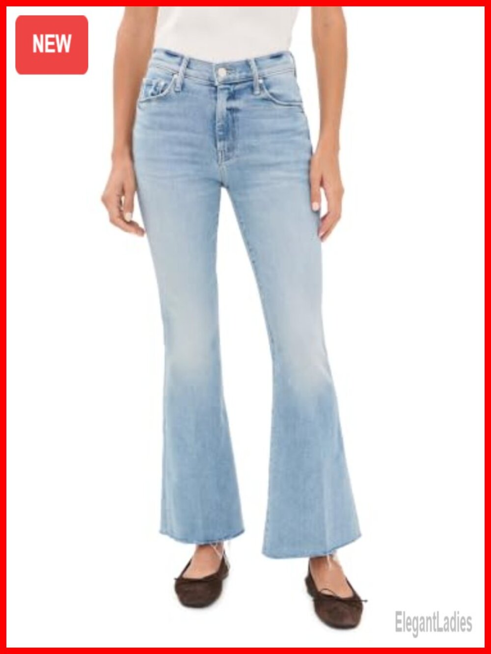 Mid Rise Stretch Denim Frayed Hem Weekend Jeans 5-Pocket USA Made